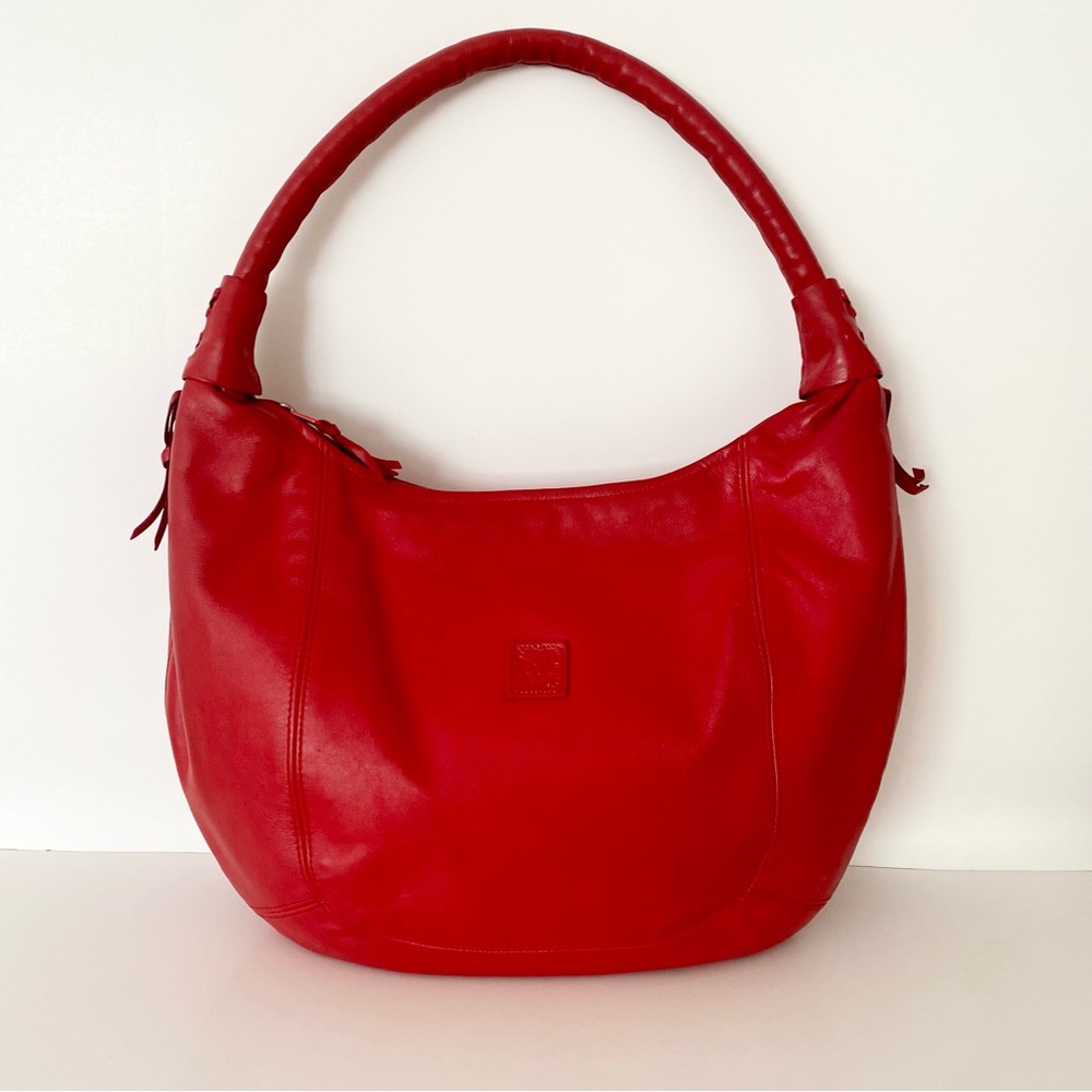 Vintage 80's Anne Klein Red Leather Hobo Shoulder Bag